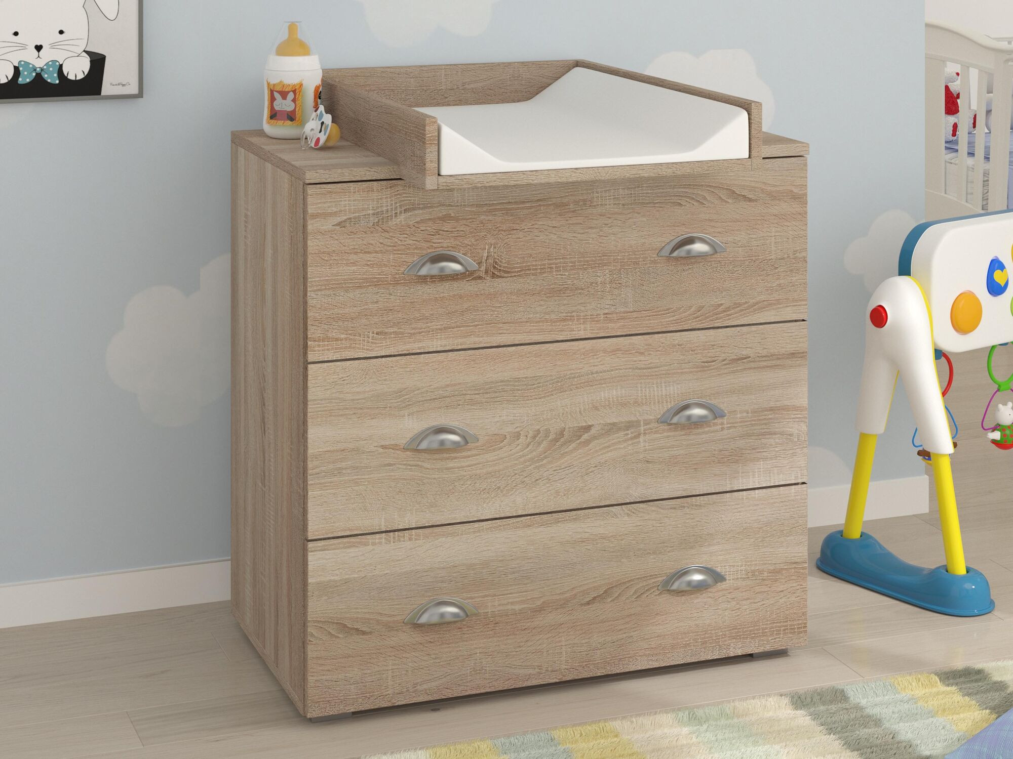 Commode met luierplank MIAMO 3 lades sonoma eik