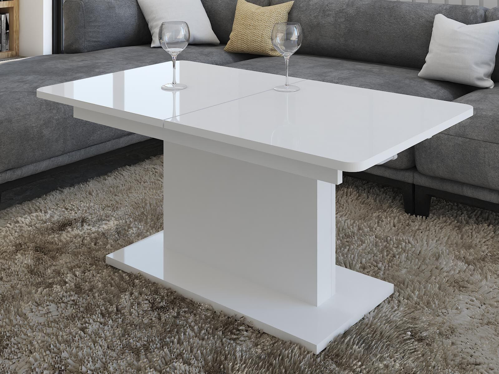 Salontafel OPTIMUS 120>167.5 cm met verlengstuk hoogglans wit