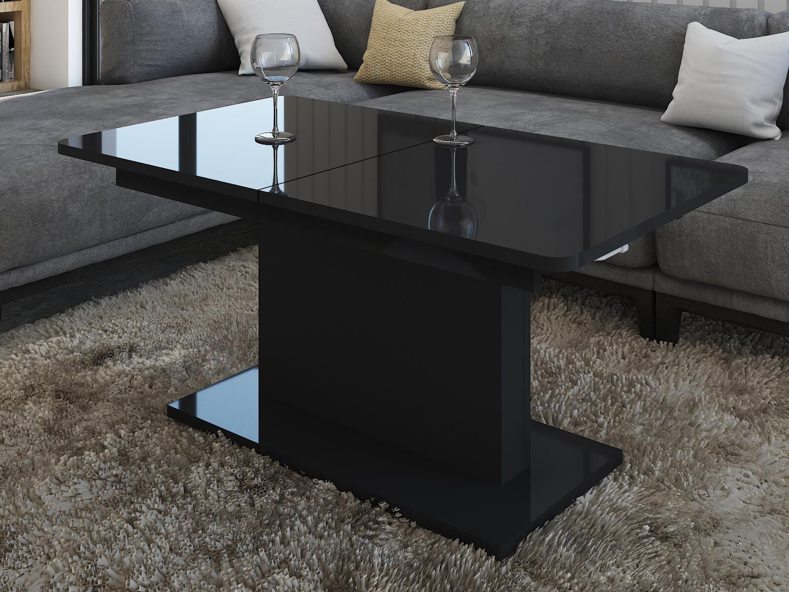 Salontafel OPTIMUS 120>167.5 cm met verlengstuk hoogglans zwart