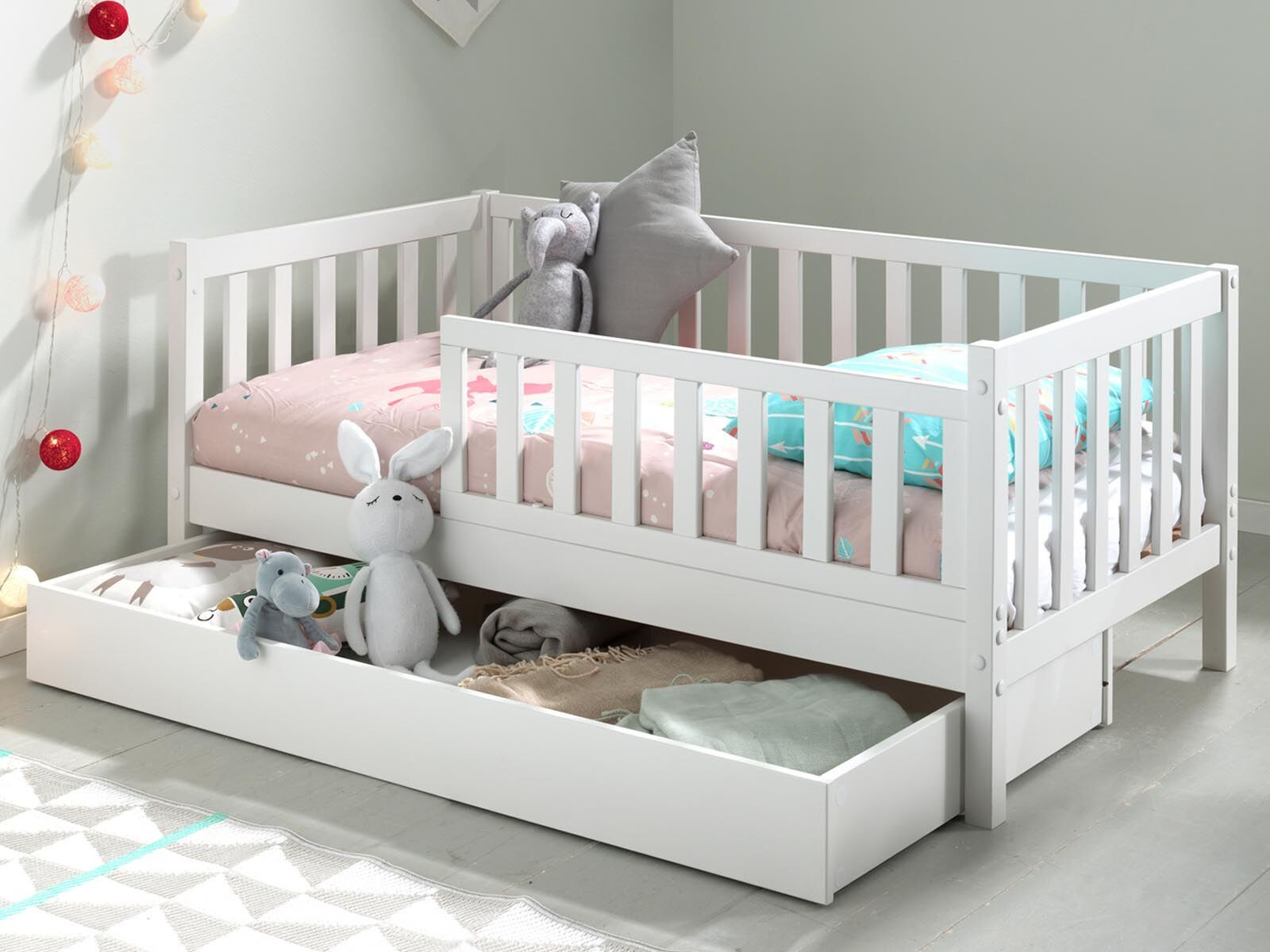 Kinderbed TEDDY 70x140 cm wit met lade