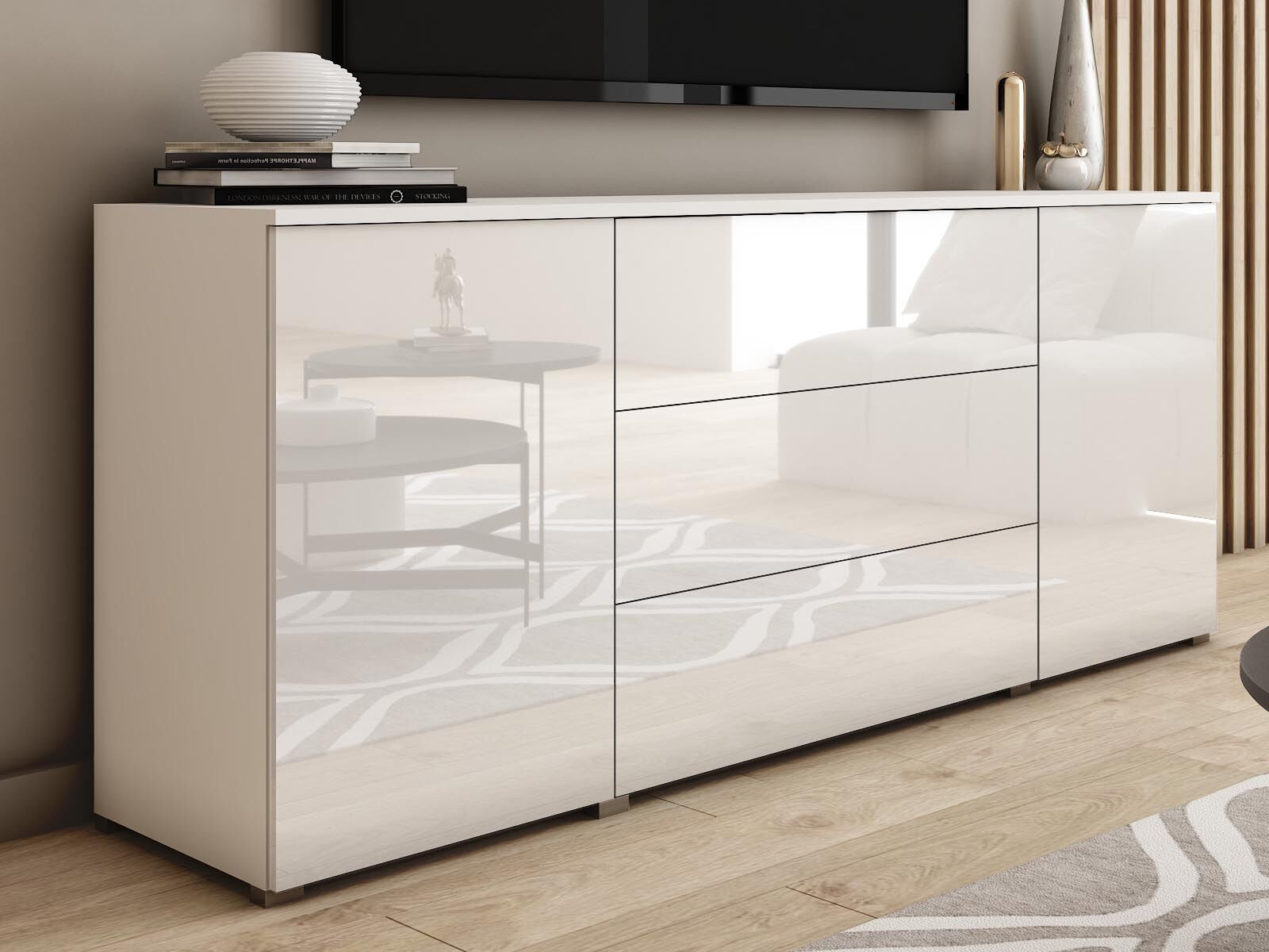 Dressoir DUBAI 2 deuren 3 lades wit/hoogglans wit