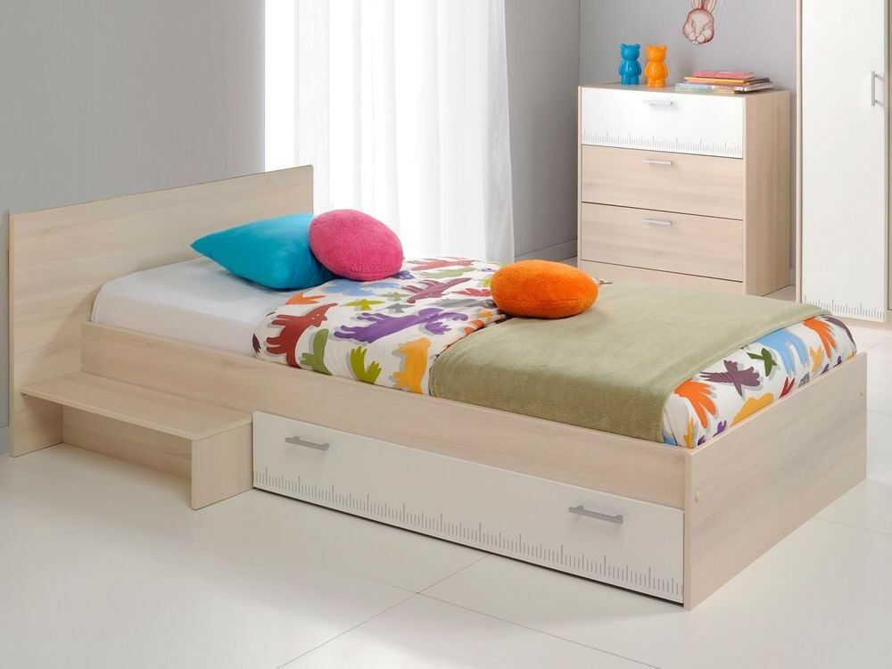 Bed deluxe CARL 90x190 cm gerookte acacia/wit zonder opzetkast