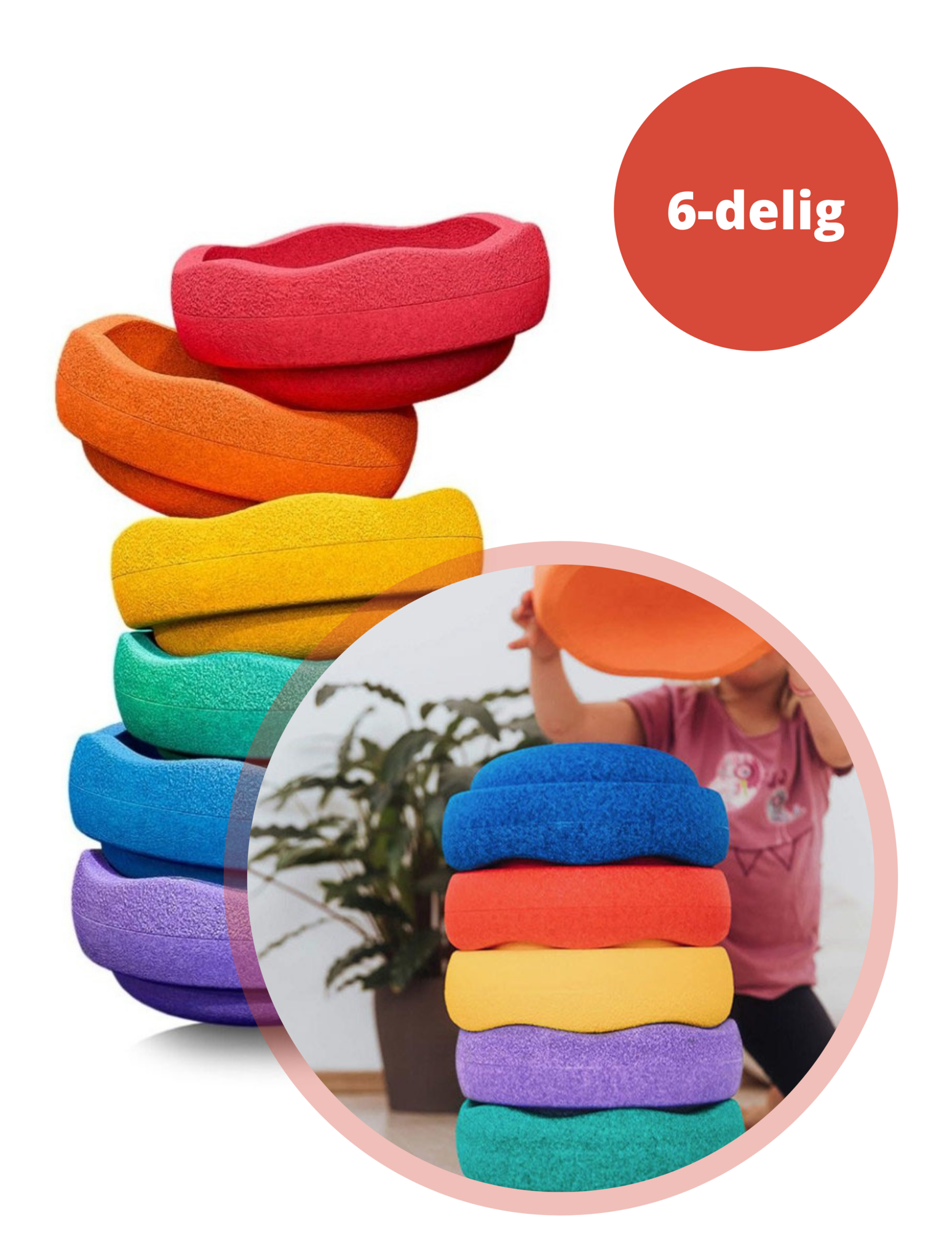 Stapelstenen Rainbow Kleur - Duurzaam Buiten en Binnen Speelgoed - 6-delig