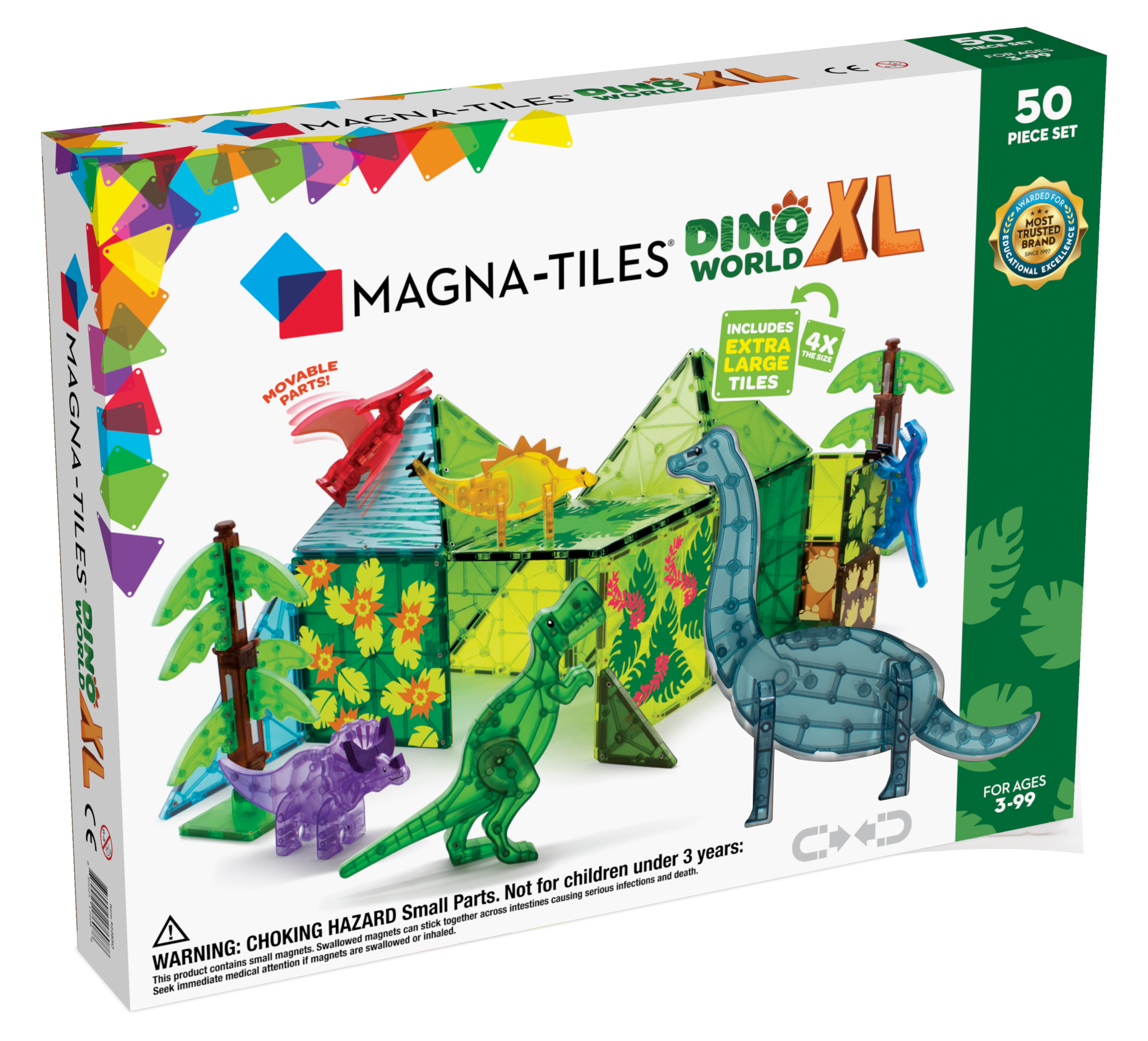 Dinos set XL Magnetische Tegels - 50 delig - Inclusief 6 Dinos