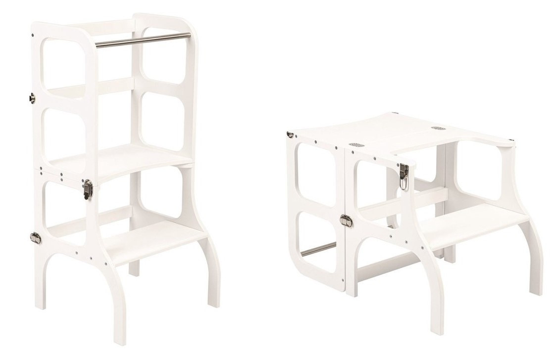 Leertoren Step'n Sit | Inklapbaar tot tafel en stoel | Wit met zilver
