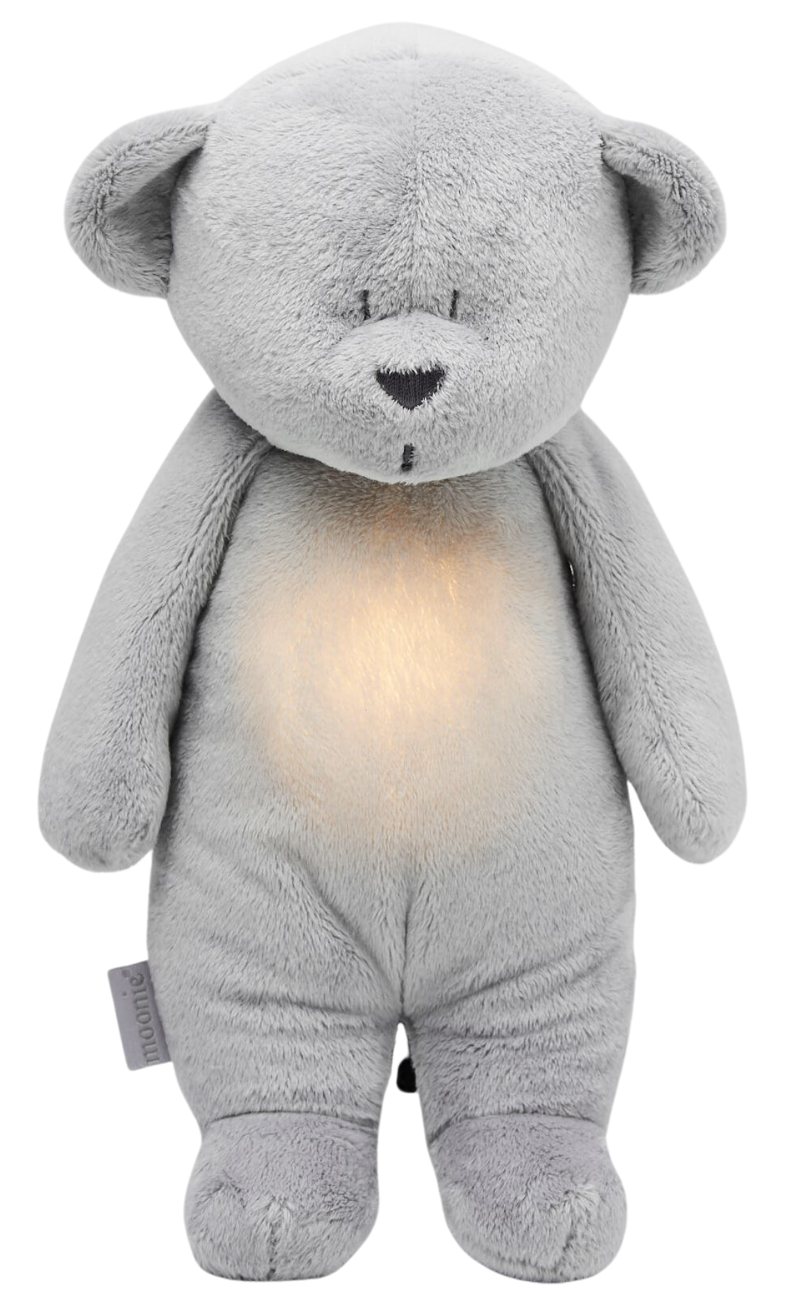 The Humming Bear Zilver | 28 cm | Hartslag en ruis knuffel met huilsensor en licht