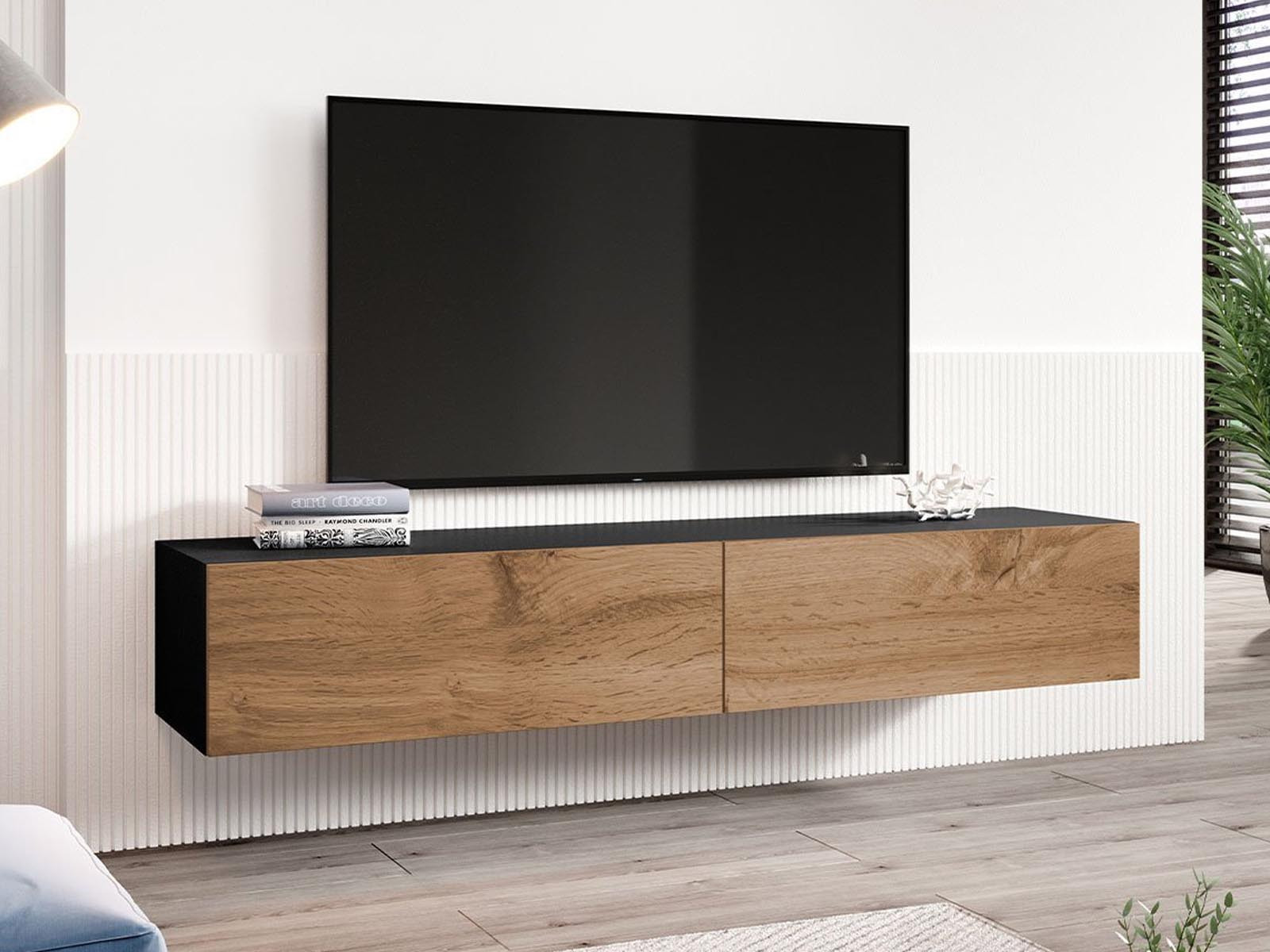 Tv-meubel ZIGGY I 2 deuren 180 cm zwart/wotan eik