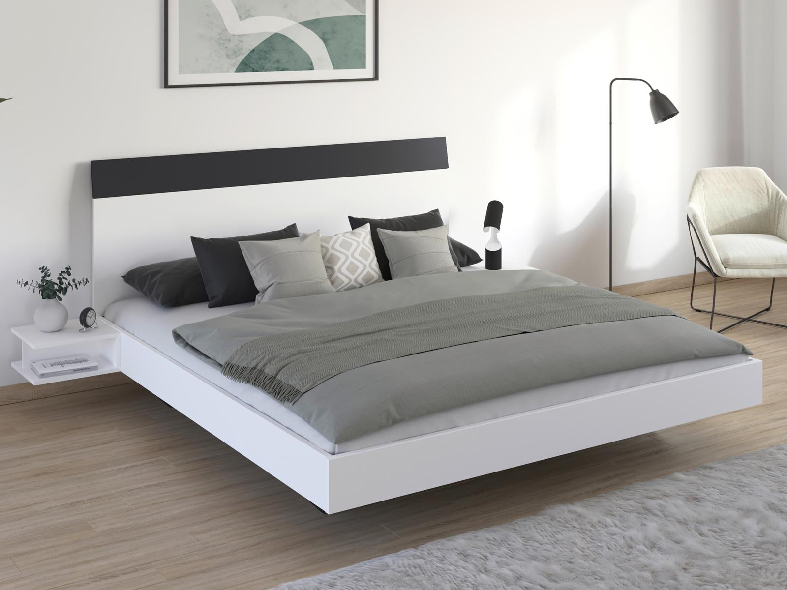 Bed met nachtkastjes MANOZA 180x200 cm wit/metaalgrijs