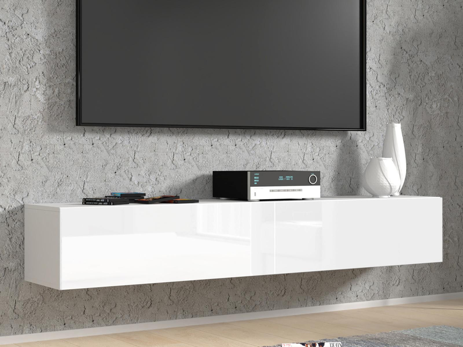 Tv-meubel BINTO 2 deuren 180 cm wit/glanzend wit