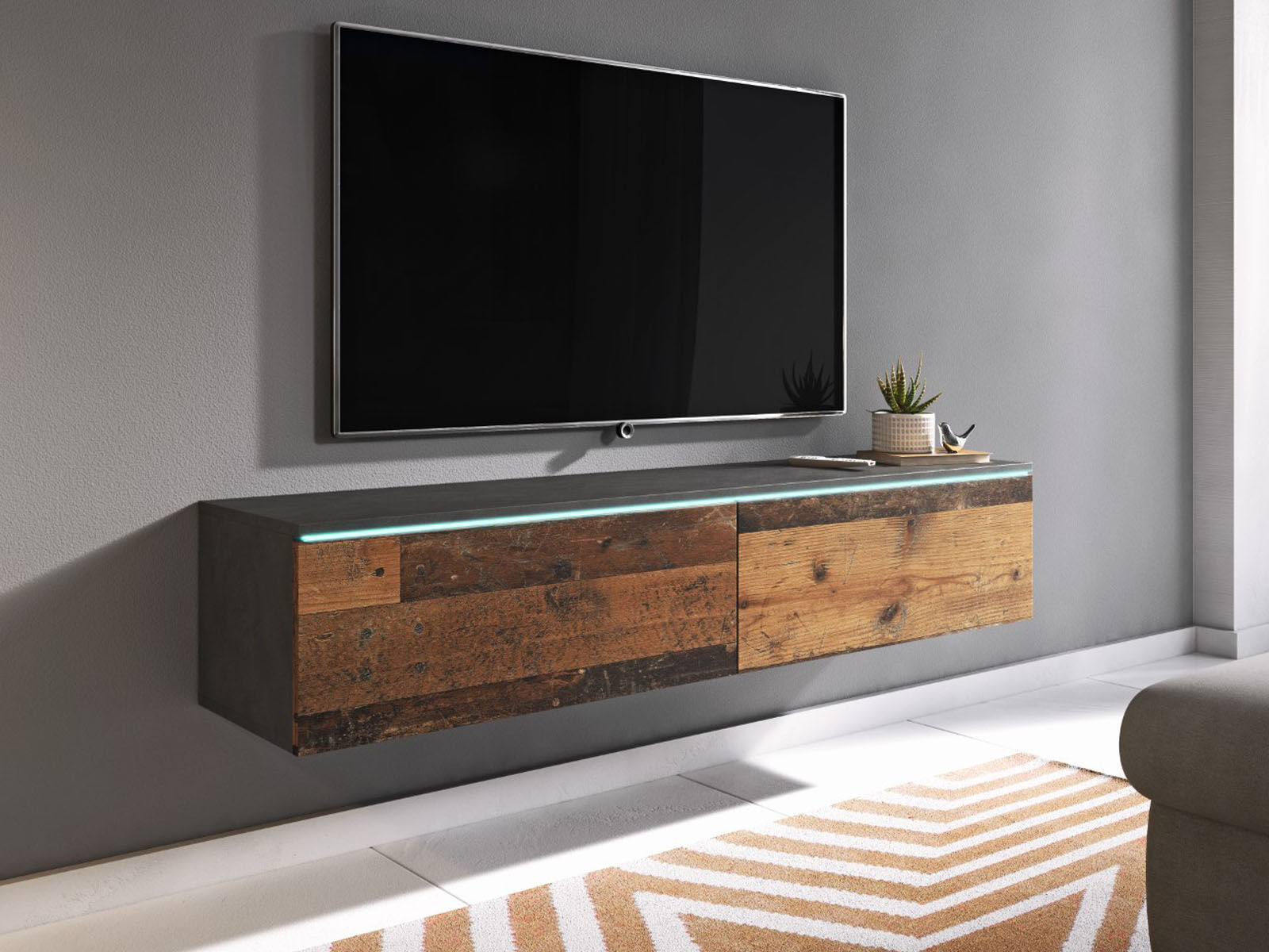 TV-meubel DUBAI 2 klapdeuren 140 cm matera/old wood met verlichting