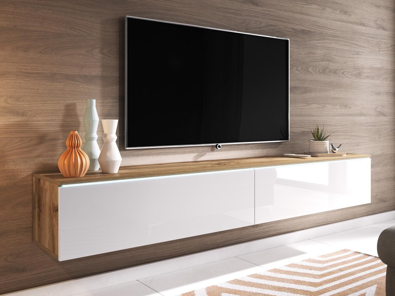 TV-meubel DUBAI 2 klapdeuren 140 cm hoogglans wit/eik wotan zonder verlichting