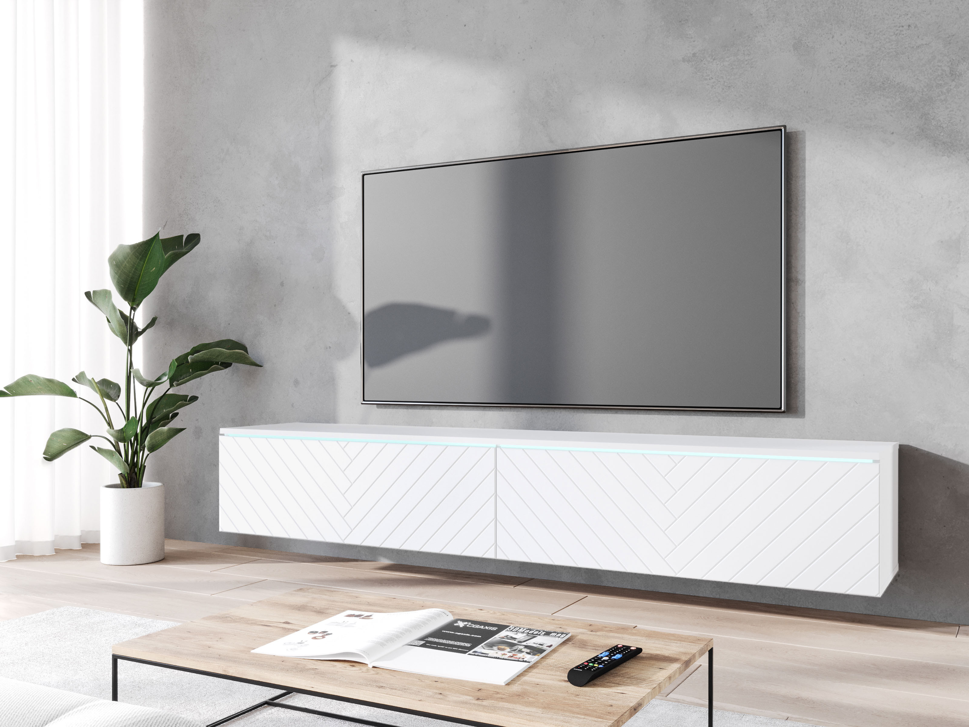 Tv-meubel DONATELO 2 klapdeuren 180 cm wit met led