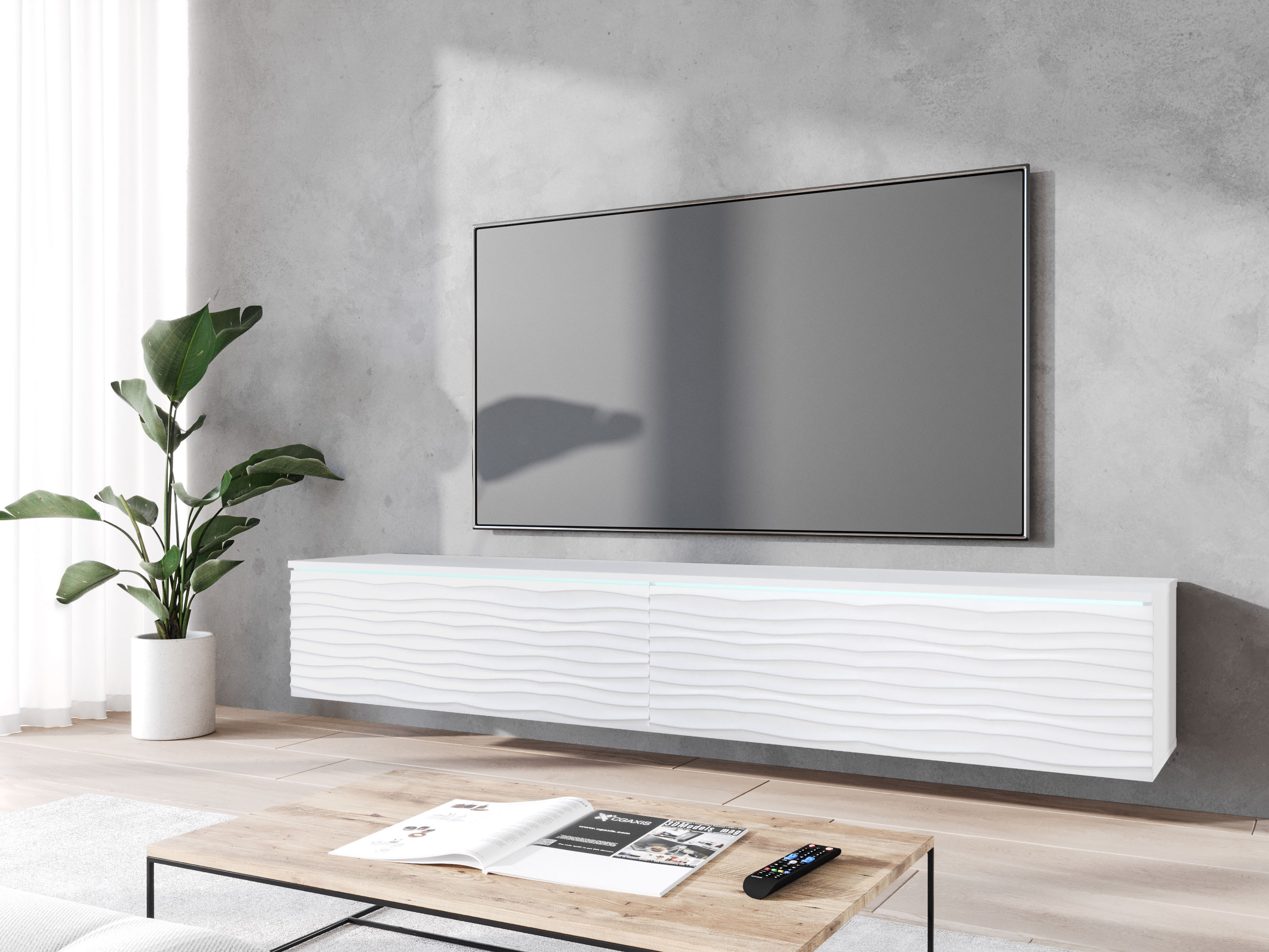 Tv-meubel DONATIEN 2 klapdeuren 180 cm wit met led