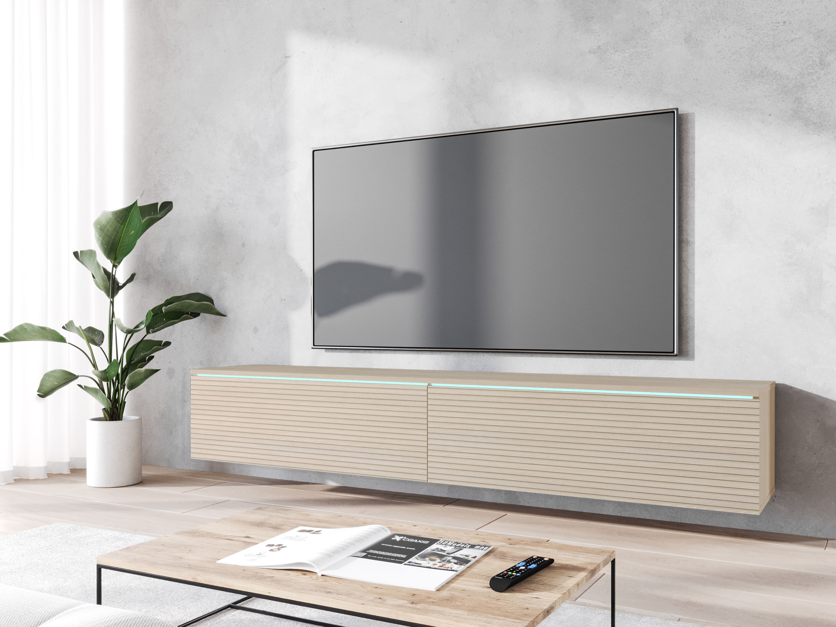 Tv-meubel DONARUMA 2 klapdeuren 180 cm eik gaja met led