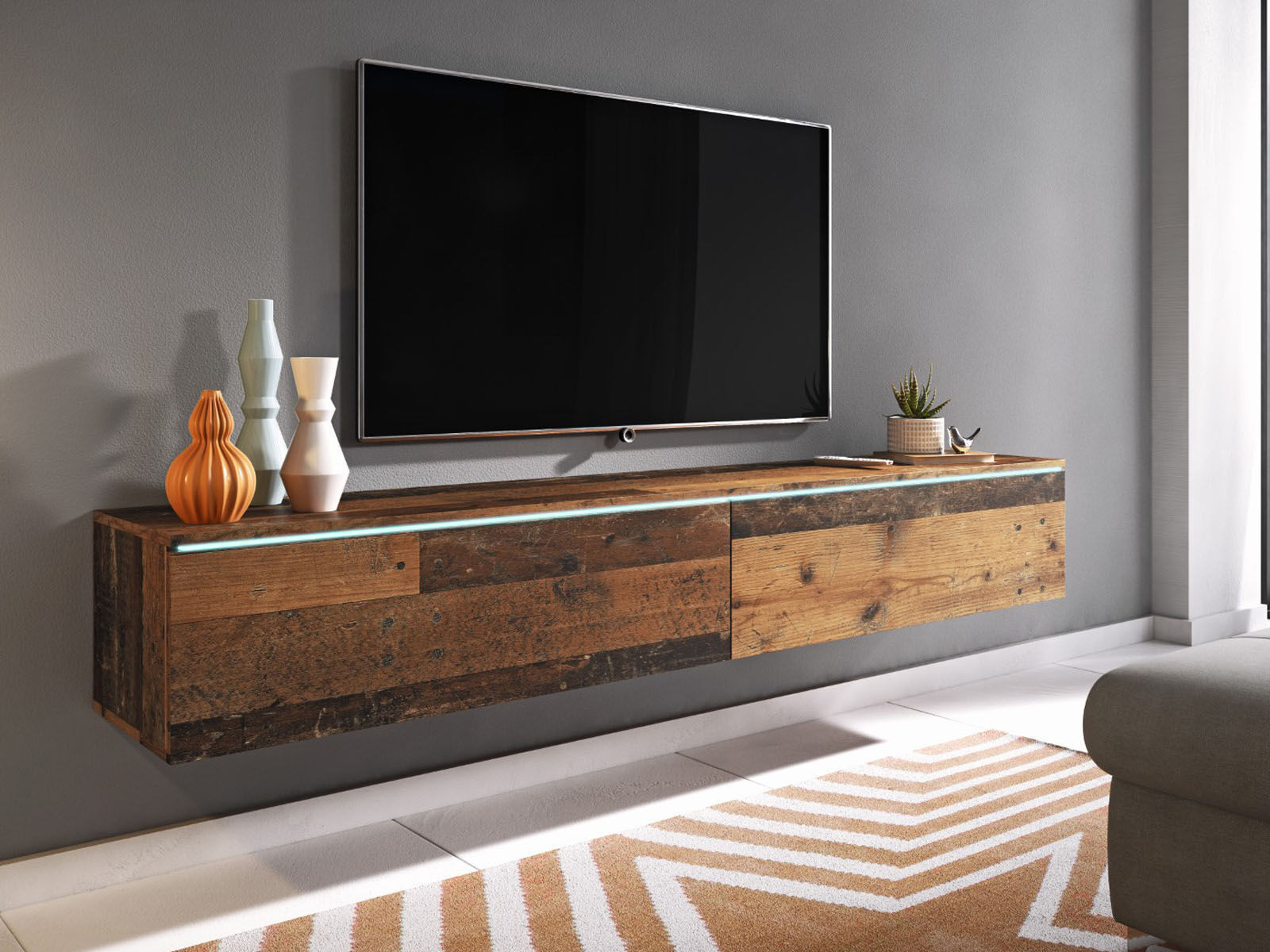 TV-meubel DUBAI 2 klapdeuren 180 cm old wood met verlichting