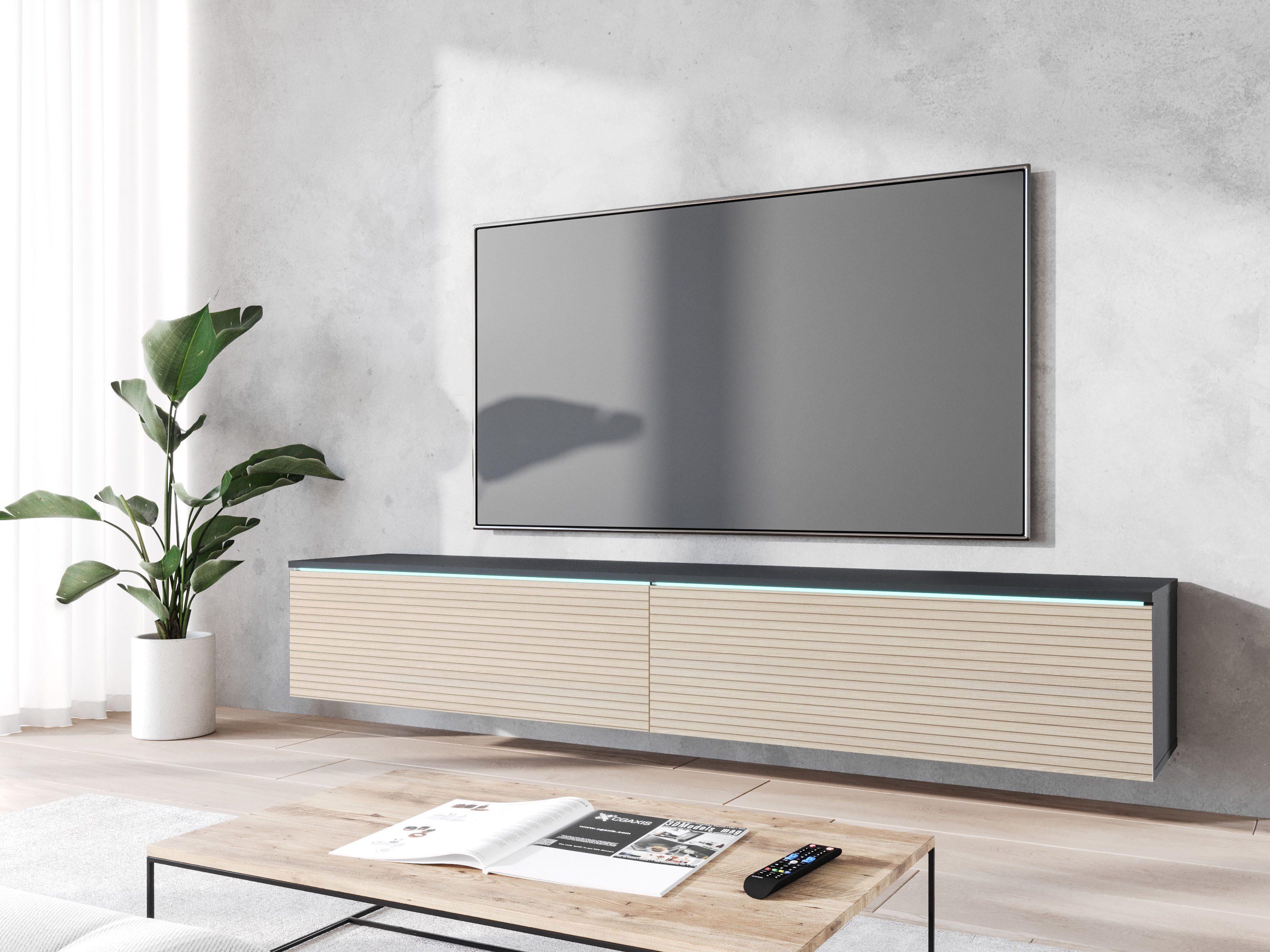 Tv-meubel DONARUMA 2 klapdeuren 180 cm matera/gaja eik met led