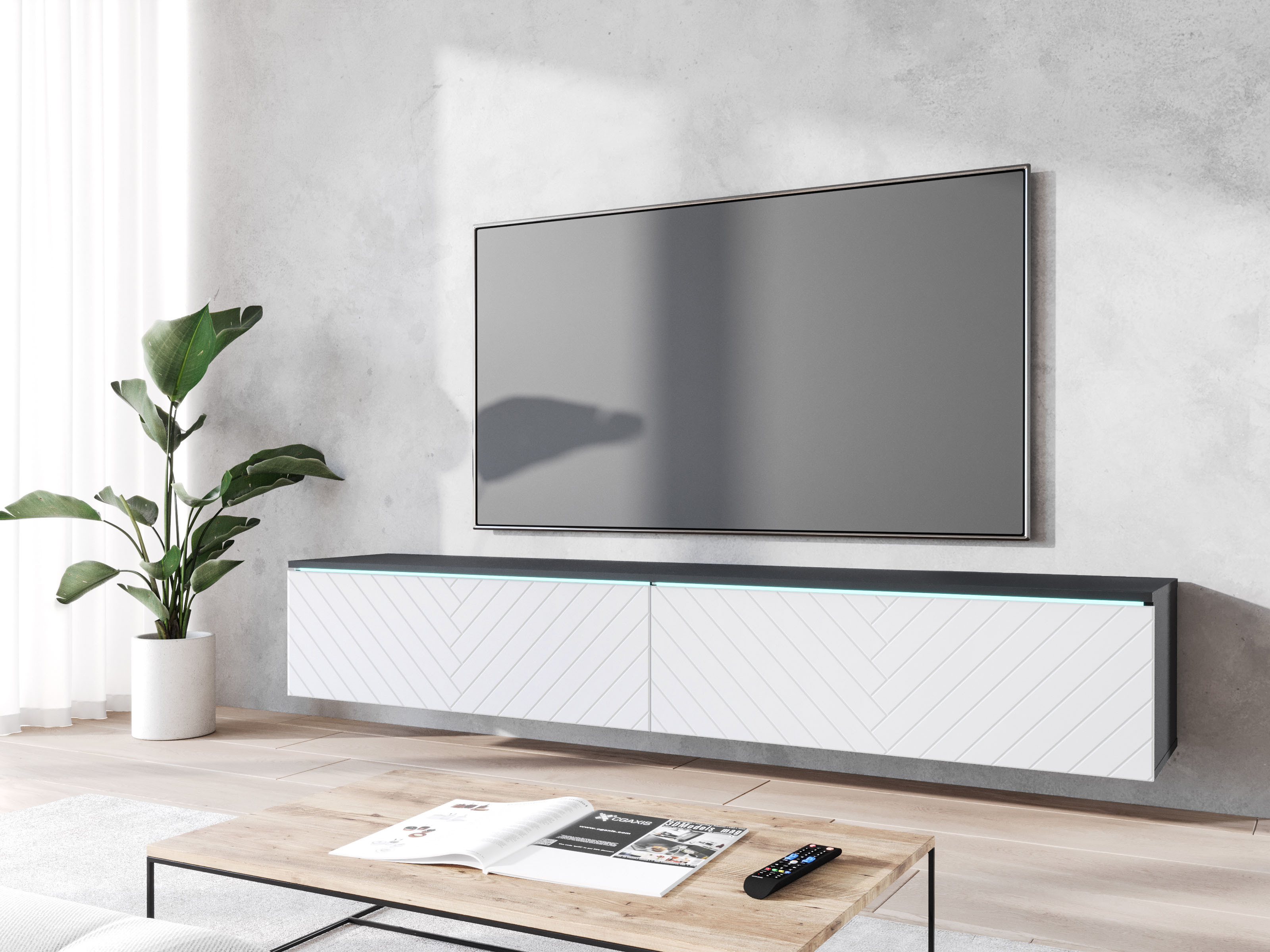 Tv-meubel DONATELO 2 klapdeuren 180 cm matera/wit met led