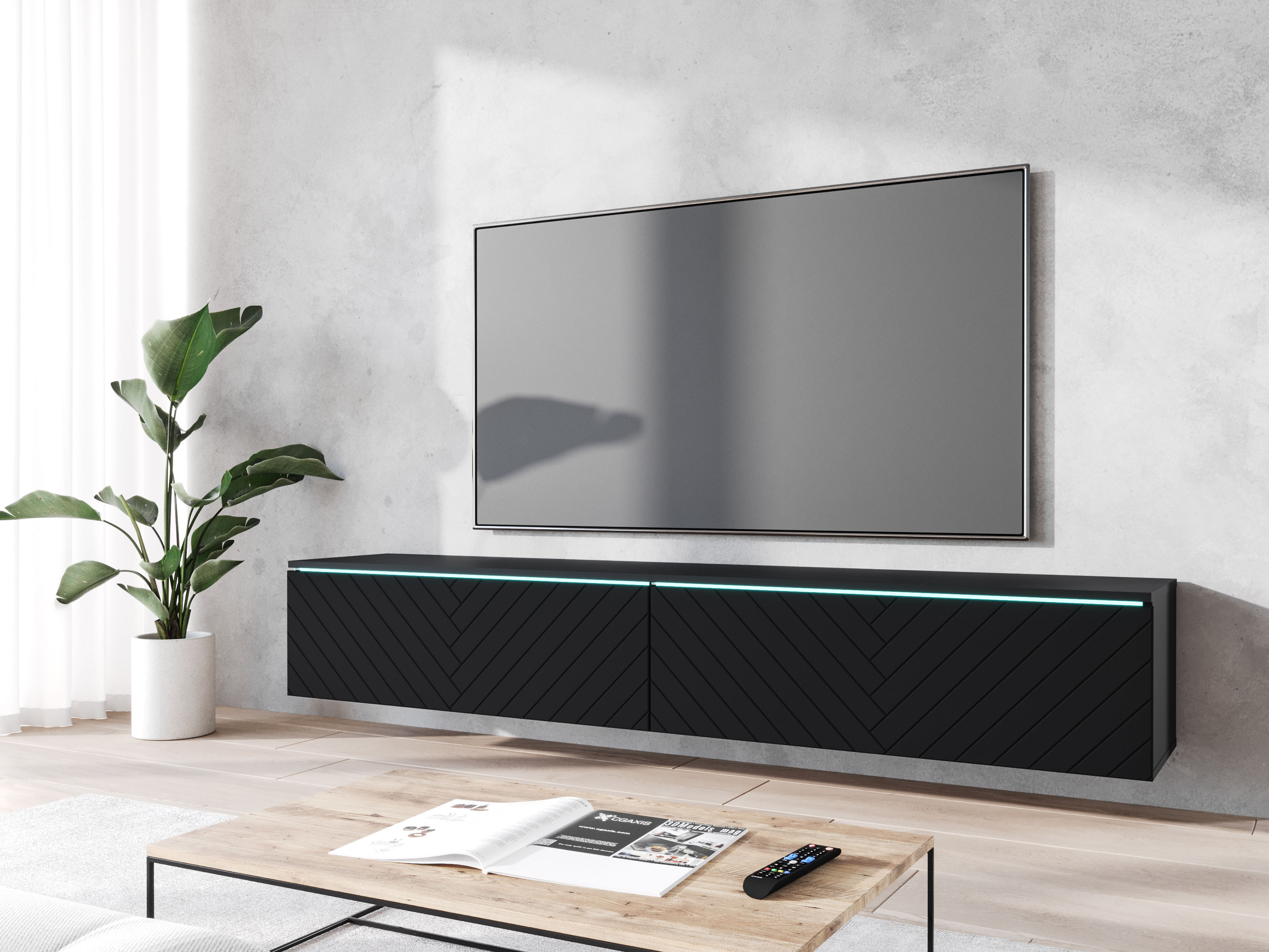 Tv-meubel DONATELO 2 klapdeuren 180 cm zwart met led