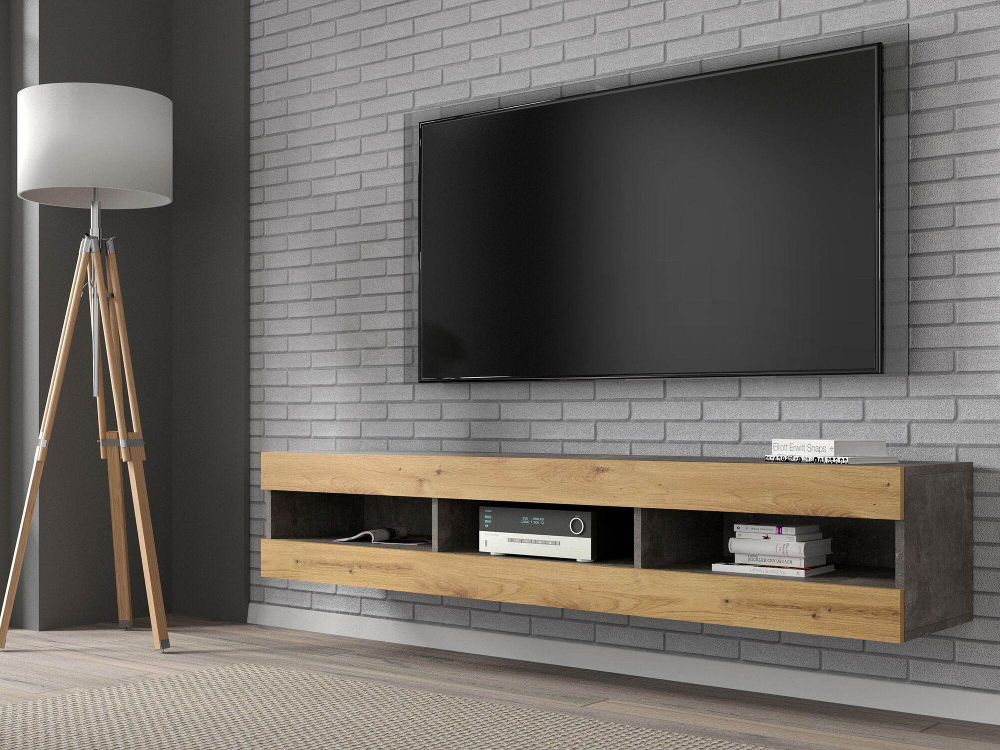 Tv-meubel MANTARA 3 vakken artisan eik/donker beton