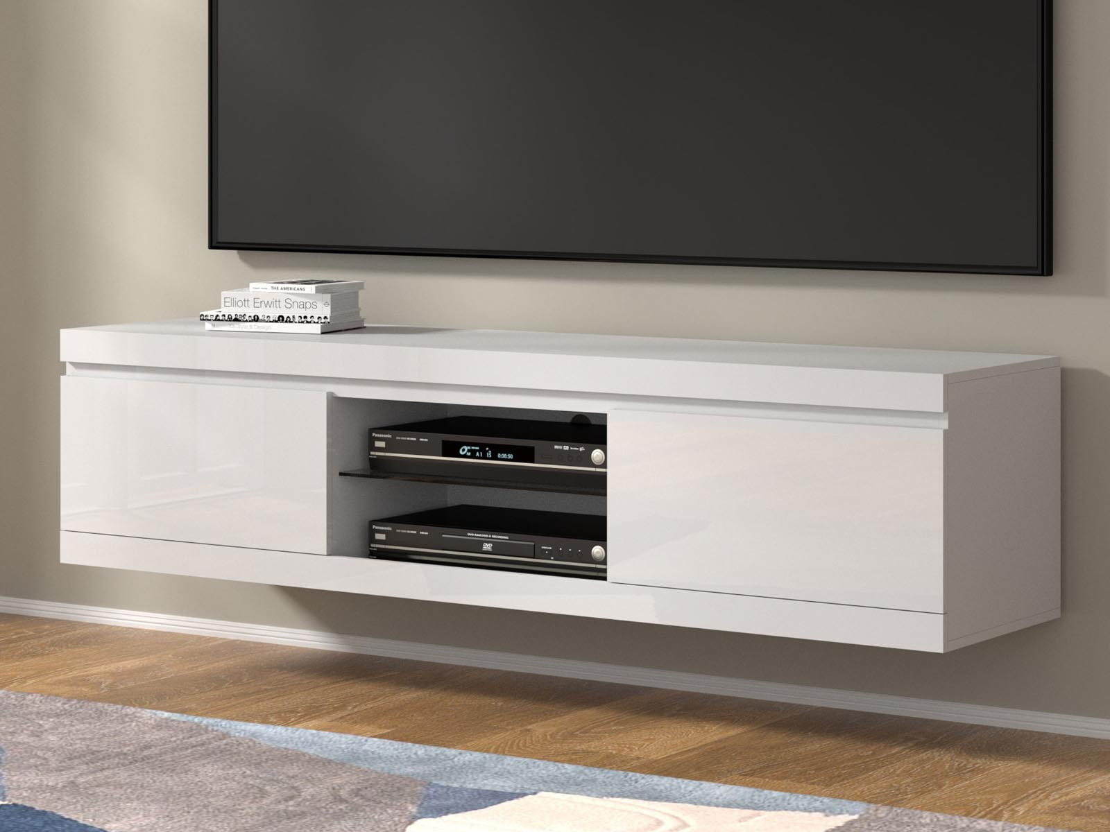 Tv-meubel NETSKI 2 klapdeuren wit/hoogglans wit