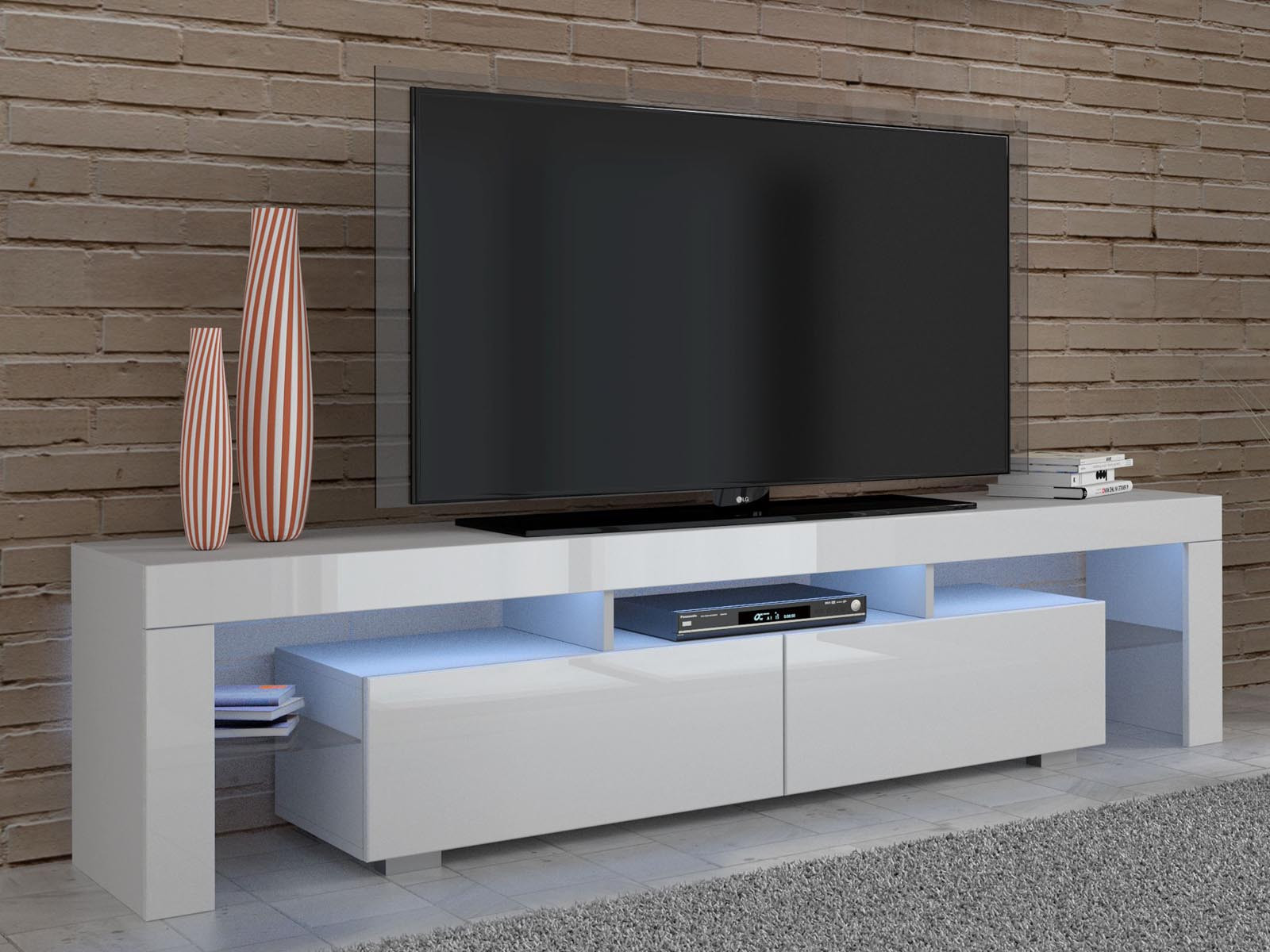 Tv-meubel BULLY 2 deuren wit/hoogglans wit met led