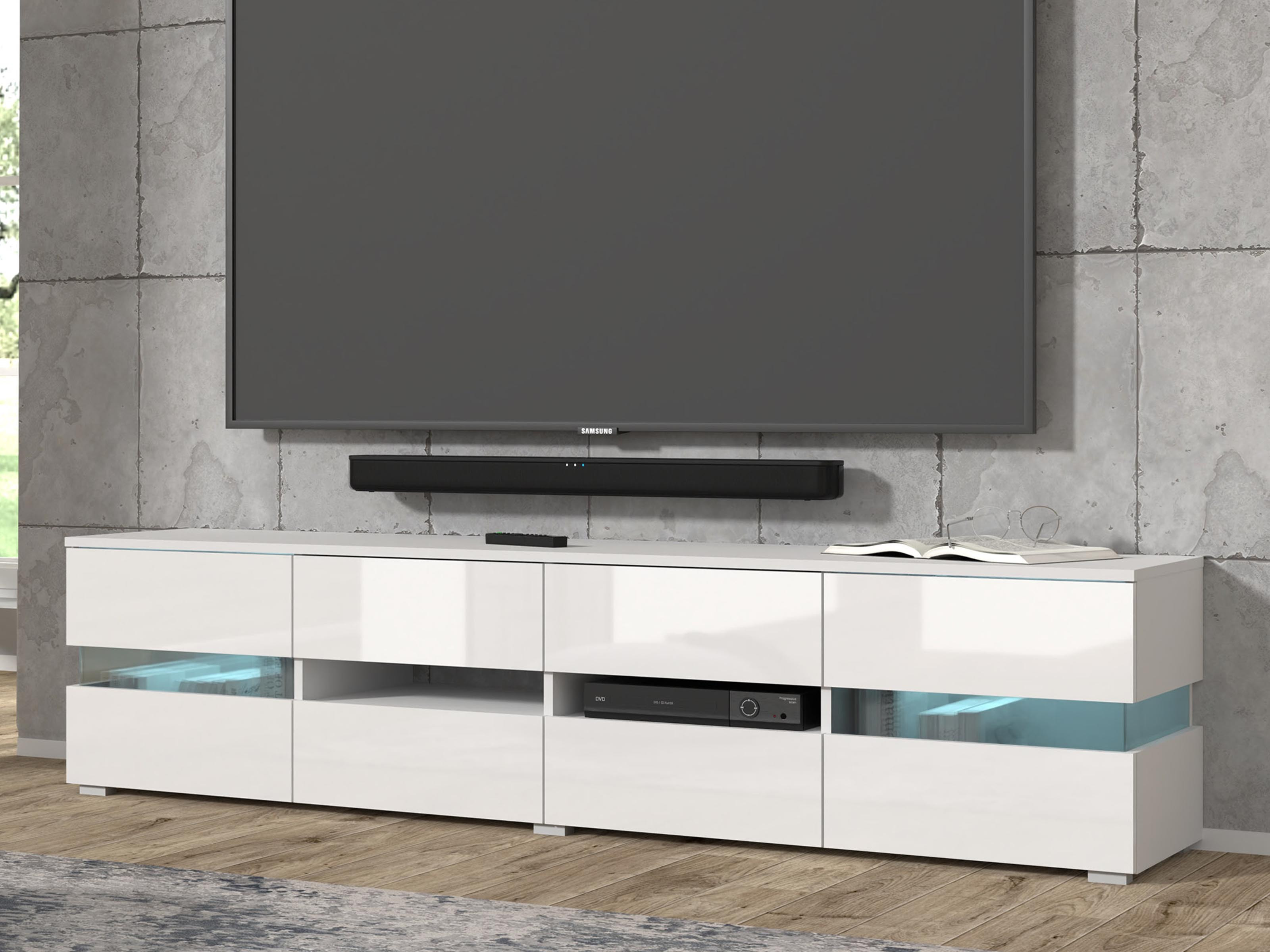 Tv-meubel VIPO 6 deuren wit/hoogglans wit