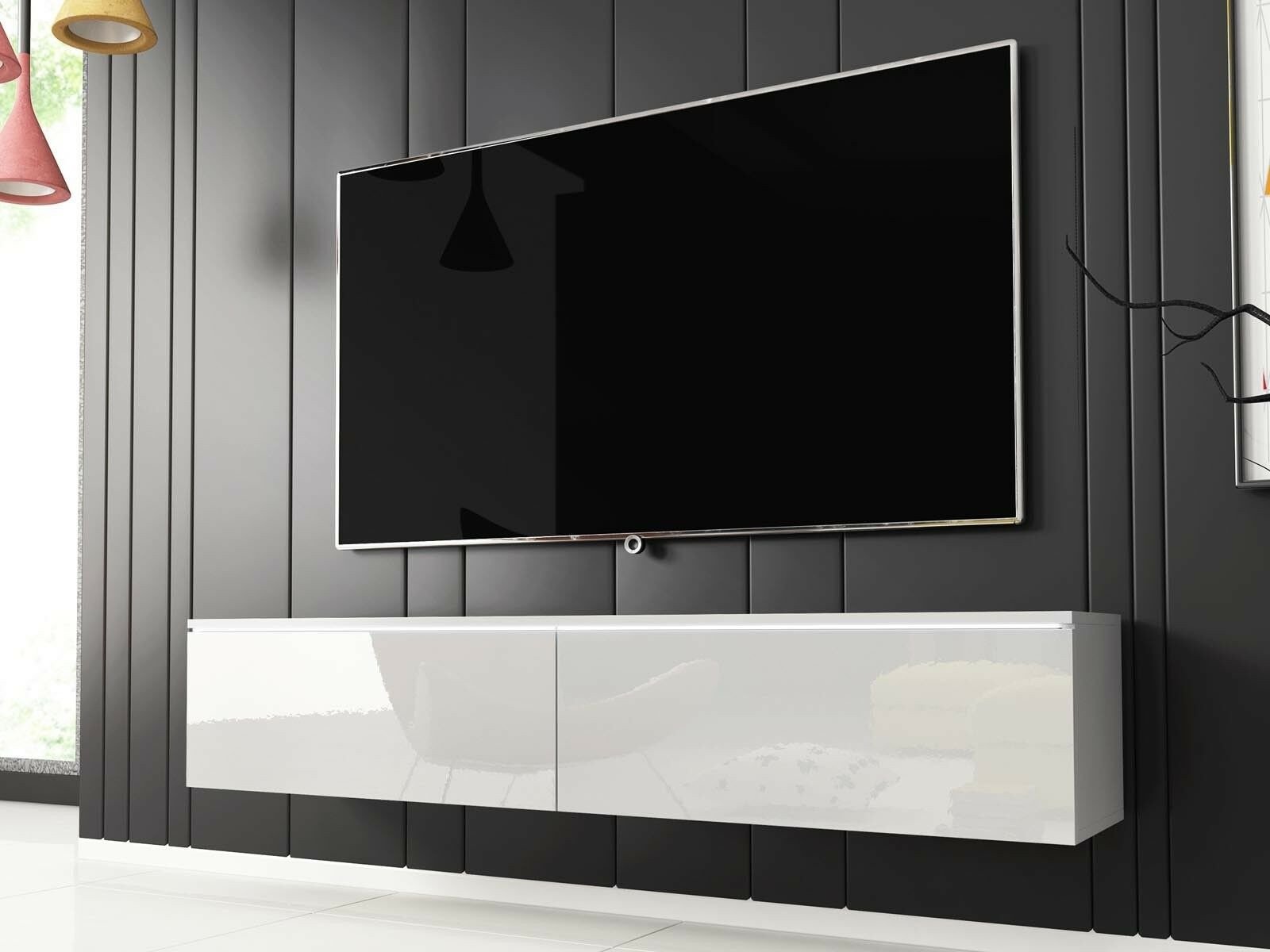 TV-meubel DUBAI 2 klapdeuren 140 cm wit/hoogglans wit met verlichting