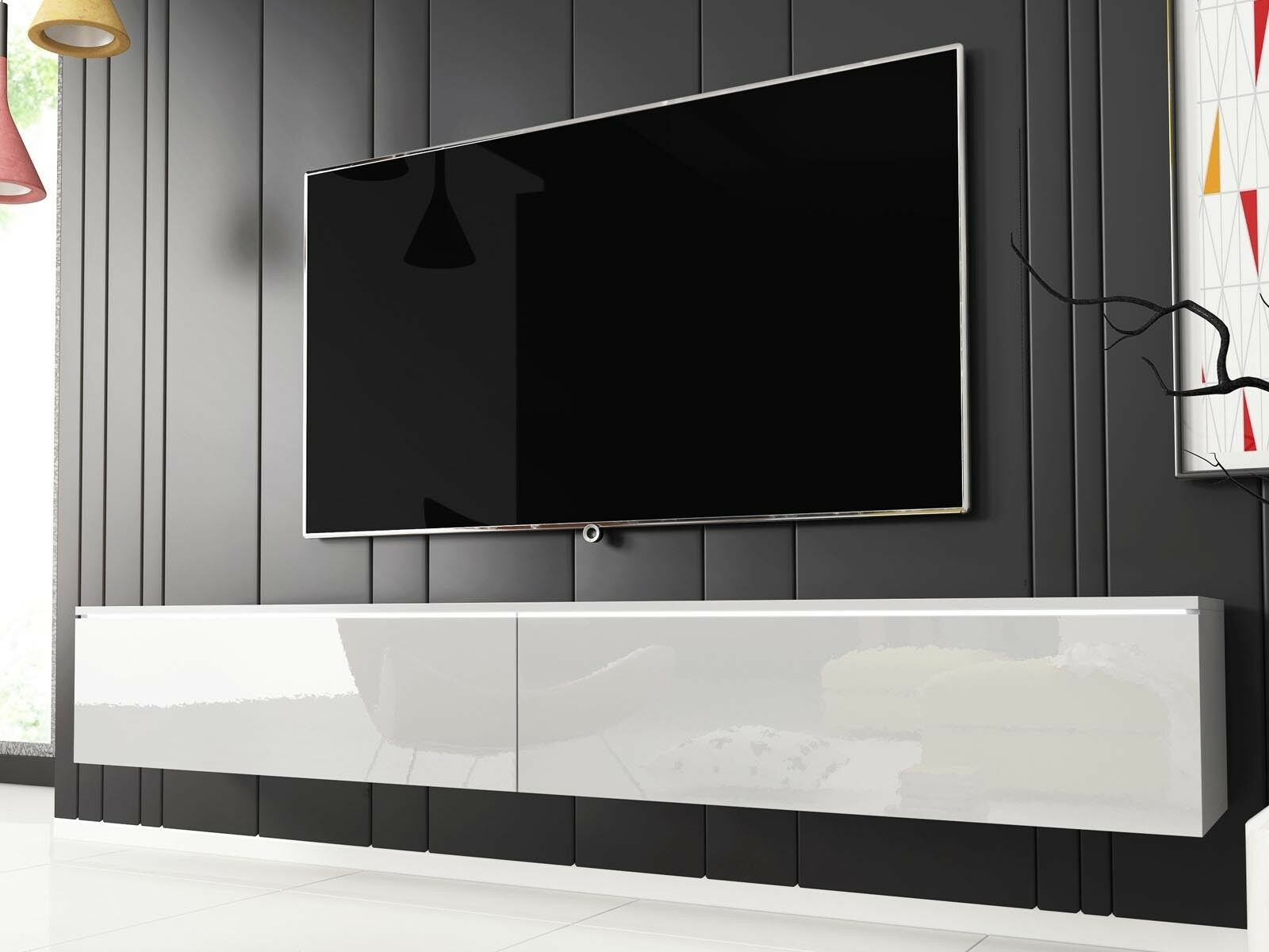 TV-meubel DUBAI 2 klapdeuren 180 cm wit/hoogglans wit met verlichting