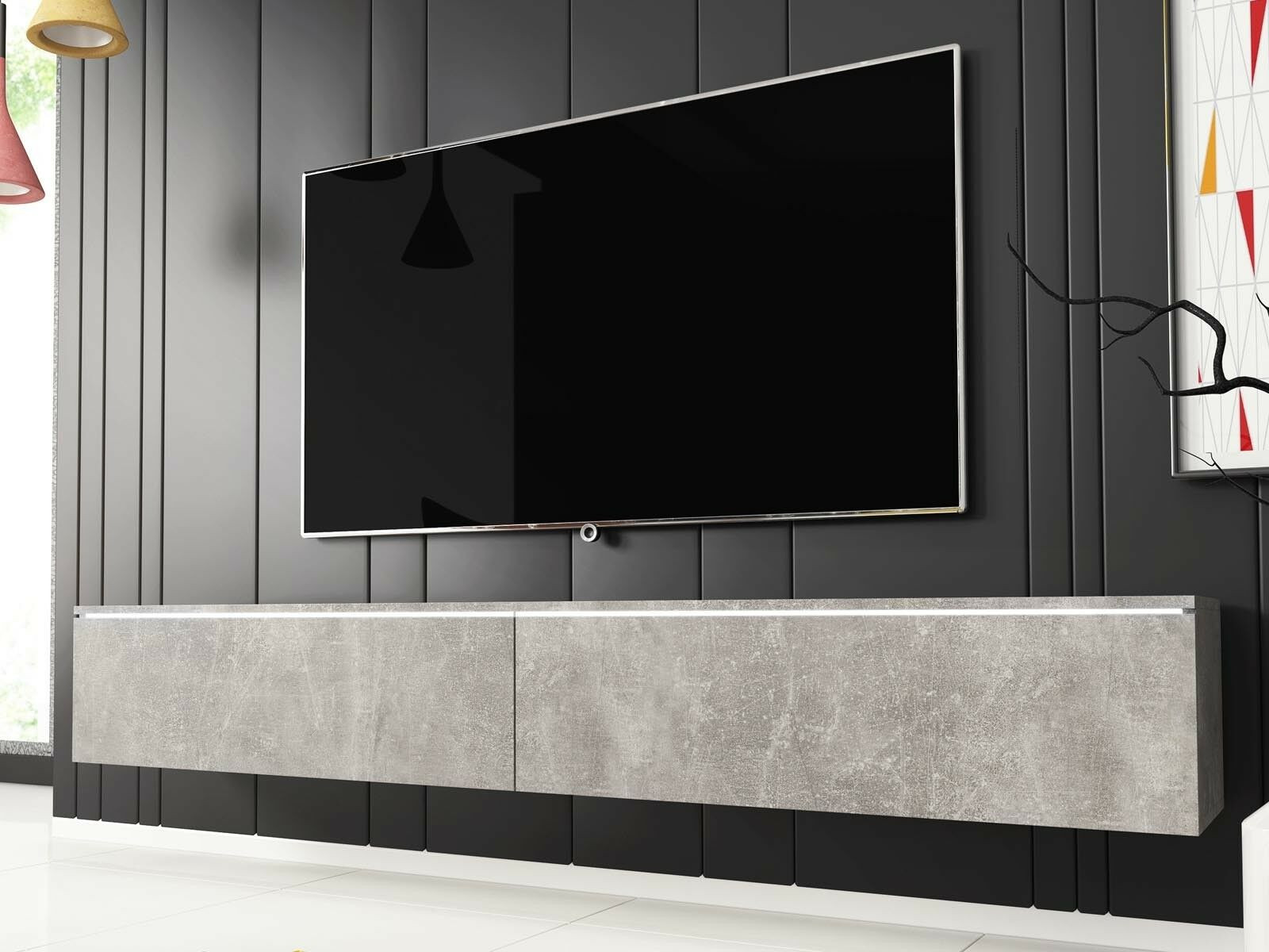 TV-meubel DUBAI 2 klapdeuren 180 cm beton met verlichting