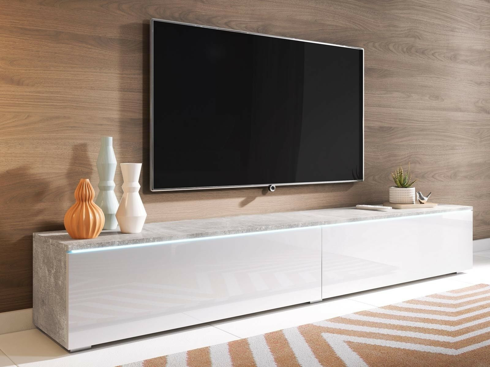 TV-meubel DUBAI 2 klapdeuren 180 cm beton/hoogglans wit met verlichting