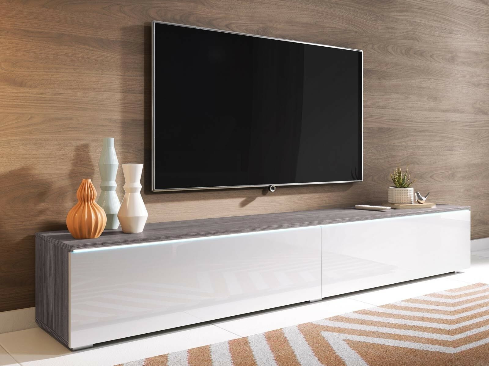 TV-meubel DUBAI 2 klapdeuren 180 cm bodega pijnboom/hoogglans wit met verlichting