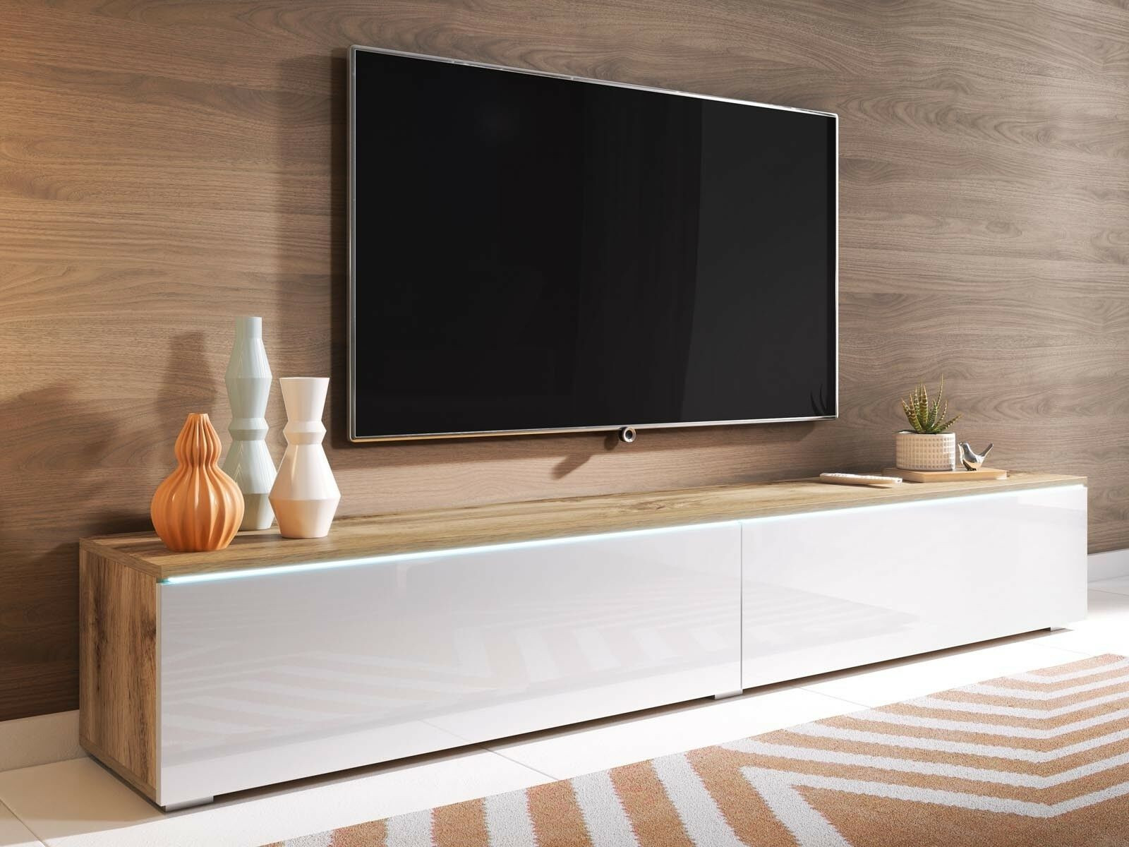 TV-meubel DUBAI 2 klapdeuren 180 cm wotan eik/hoogglans wit met verlichting