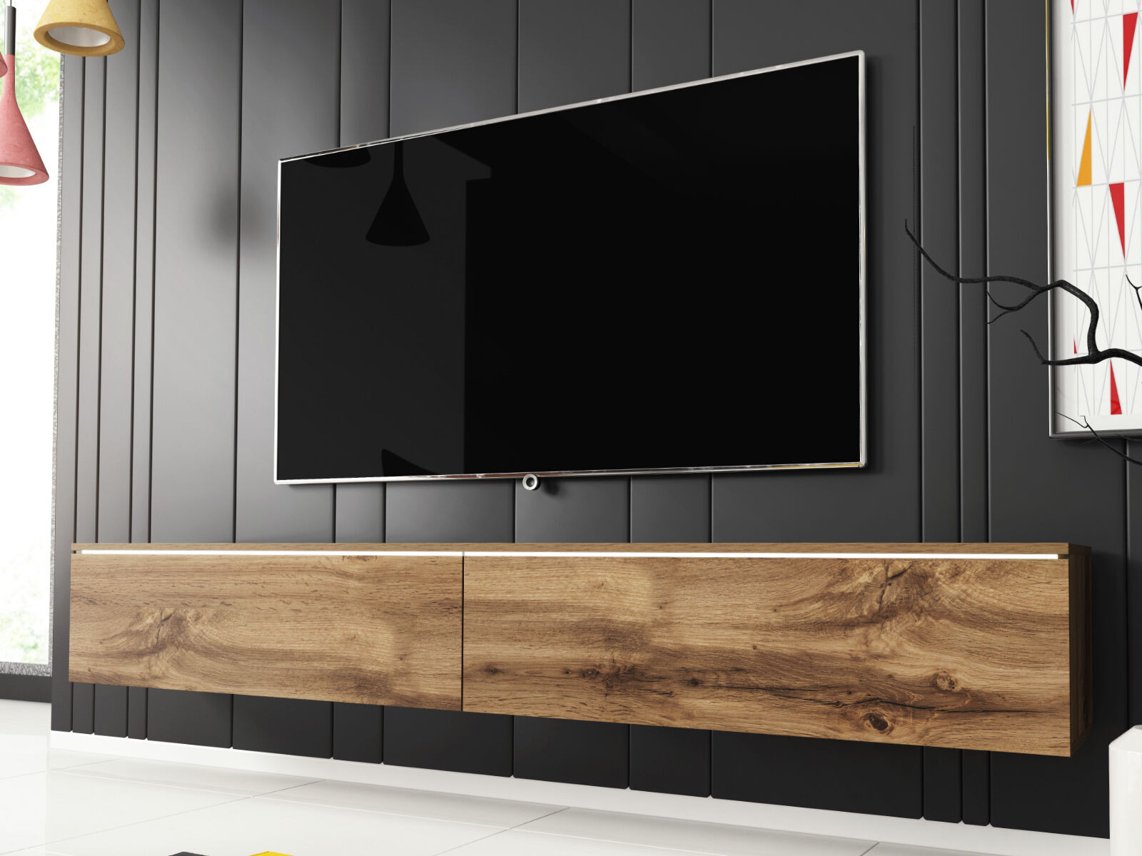 TV-meubel DUBAI 2 klapdeuren 180 cm wotan eik met verlichting