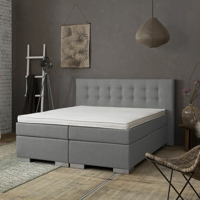 2-Persoons Boxspring - Frig Lounge - Grijs 160x200 cm - Pocketvering - Inclusief Topper - Dekbed-Discounter.nl