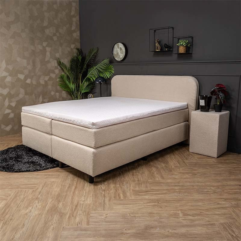 2-Persoons Boxspring Curvy - Teddystof - Creme & Zand 140x200 cm - Pocketvering - Inclusief Topper - Dekbed-Discounter.nl