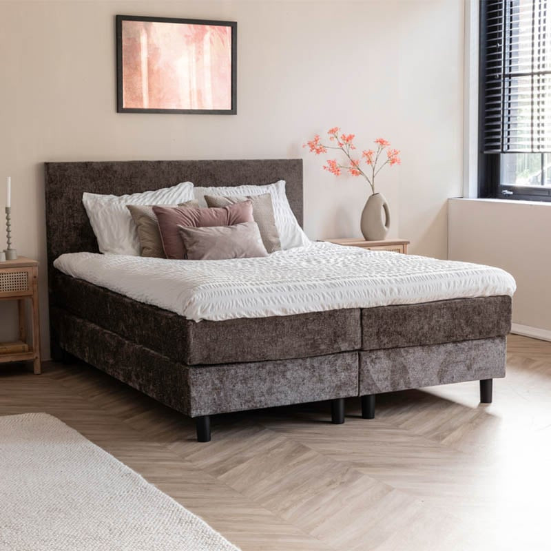 2-Persoons Boxspring Julia - Animal Fur - 180 x 200 cm - Taupe 180x200 cm - Pocketvering - Inclusief Topper - Dekbed-Discounter.nl