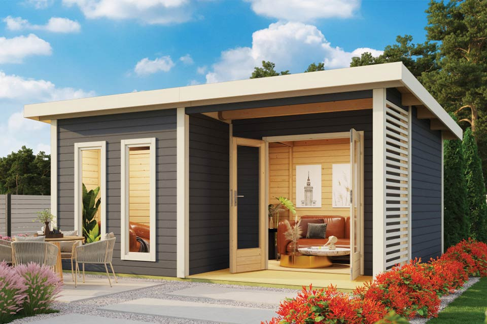 Karibu | Mainburg 5 Sauna Set A Terragrijs | Kachel 9 kW Externe Bediening