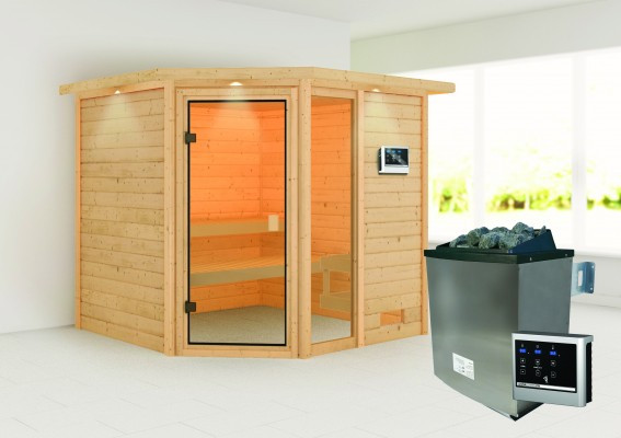 Karibu | Tabea Sauna met Dakkraag | Kachel 9 kW Externe Bediening