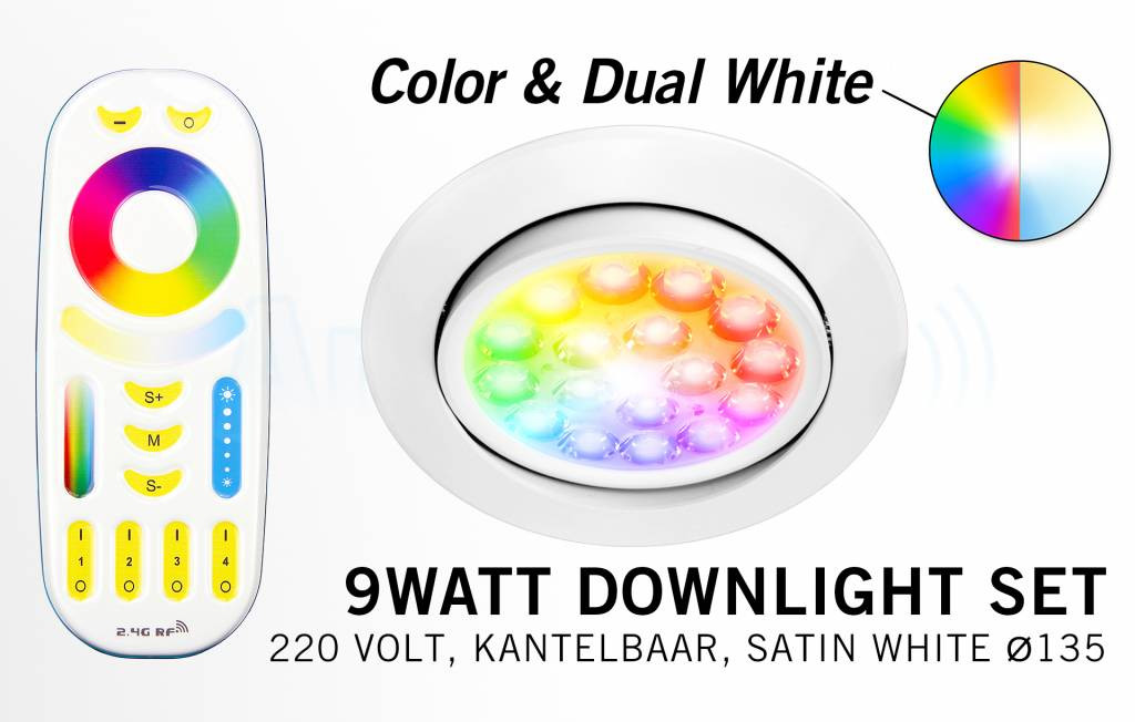 Mi·Light Mi-Light 9W RGBWW LED Inbouwspot + Afstandsbediening. Kantelbaar