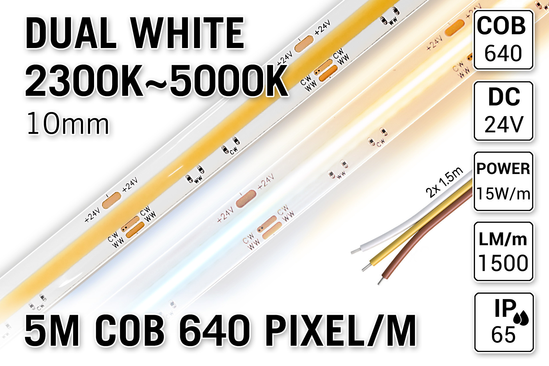 AppLamp ProLine PRO LINE COB Dual Wit 2300K~5000K CCT Led Strip | 5m | 24V