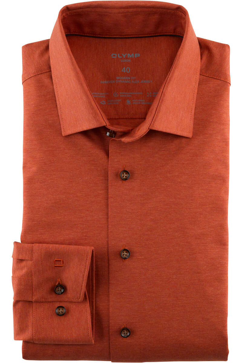 OLYMP Luxor 24/Seven Modern Fit Jersey shirt rood-oranje, Effen