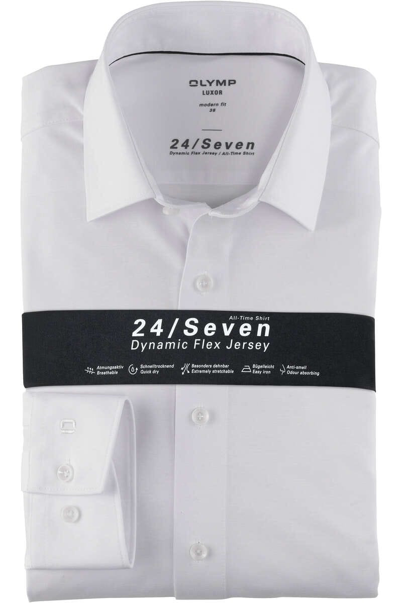 OLYMP Luxor 24/Seven Modern Fit Jersey shirt wit, Effen