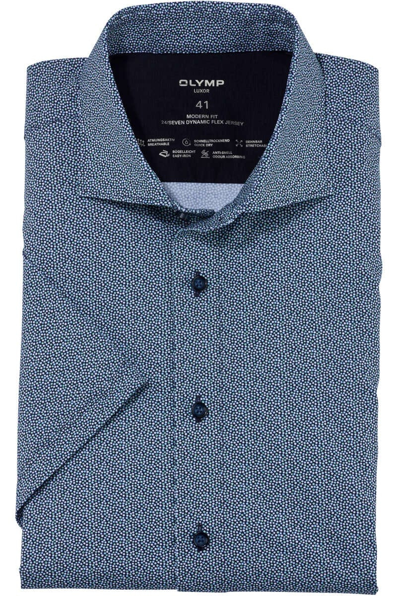 OLYMP Luxor 24/Seven Dynamic Flex Modern Fit Jersey shirt blauw/groen, Motief