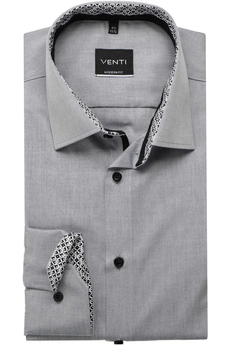 Venti Modern Fit Overhemd grijs, Effen