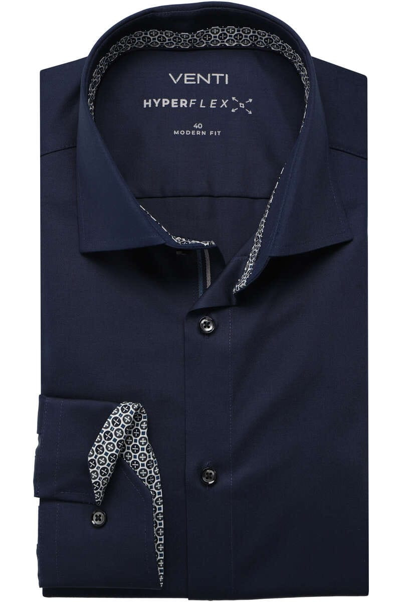 Venti Hyperflex Modern Fit Overhemd blauw, Effen