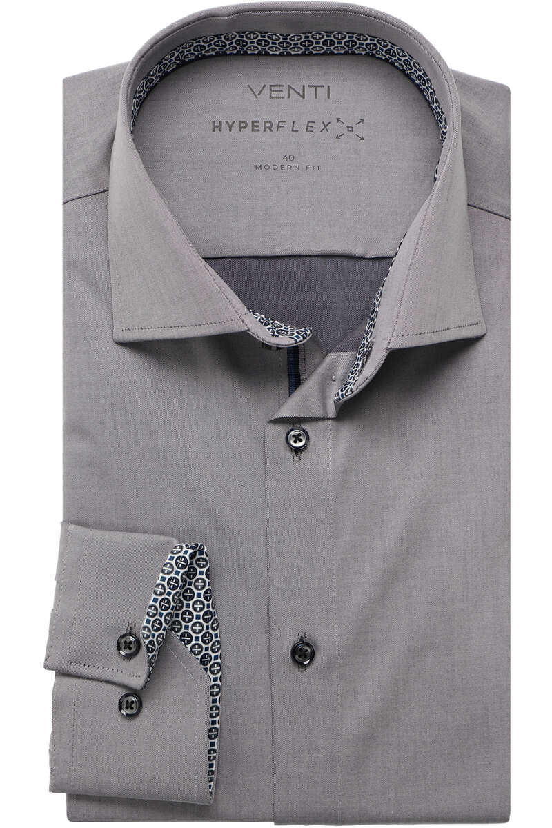 Venti Hyperflex Modern Fit Overhemd grijs, Effen