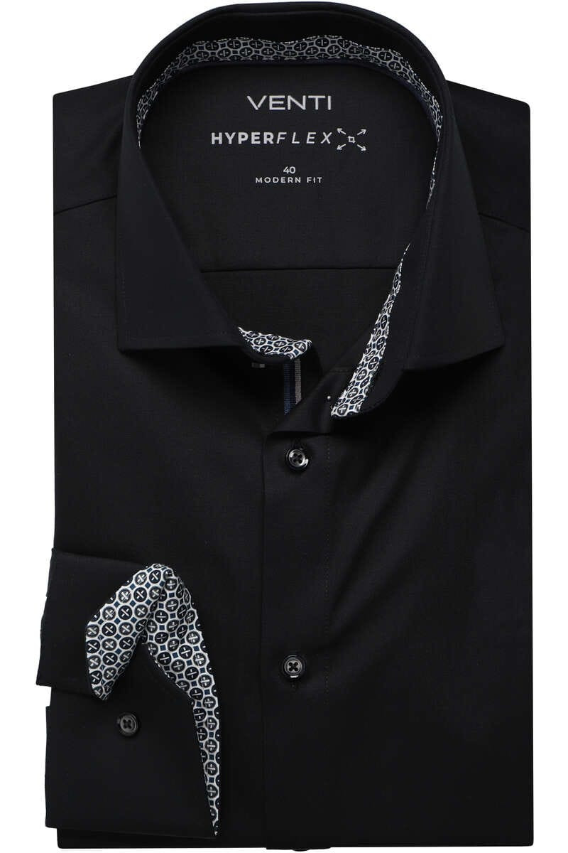 Venti Hyperflex Modern Fit Overhemd zwart, Effen