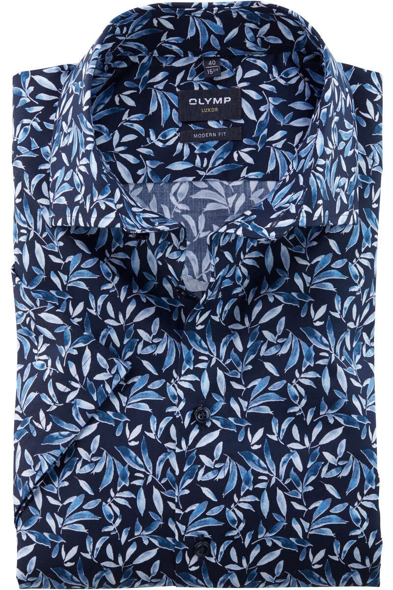 OLYMP Luxor Modern Fit Overhemd Korte mouw donkerblauw/blauw