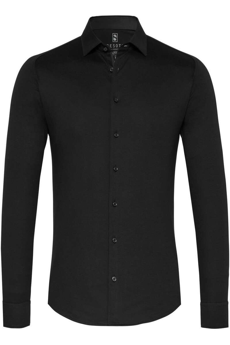 Desoto Slim Fit Jersey shirt zwart, Effen