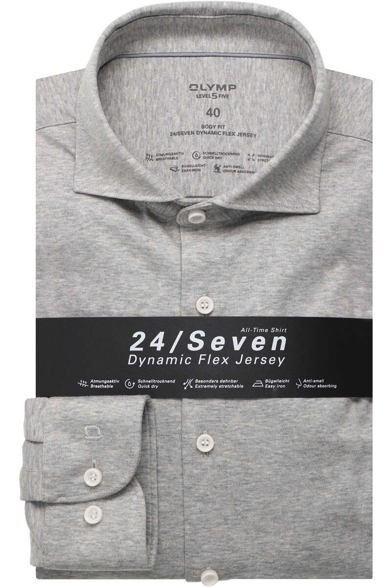 OLYMP Level Five 24/Seven Body Fit Flanellen hemd zilvergrijs,